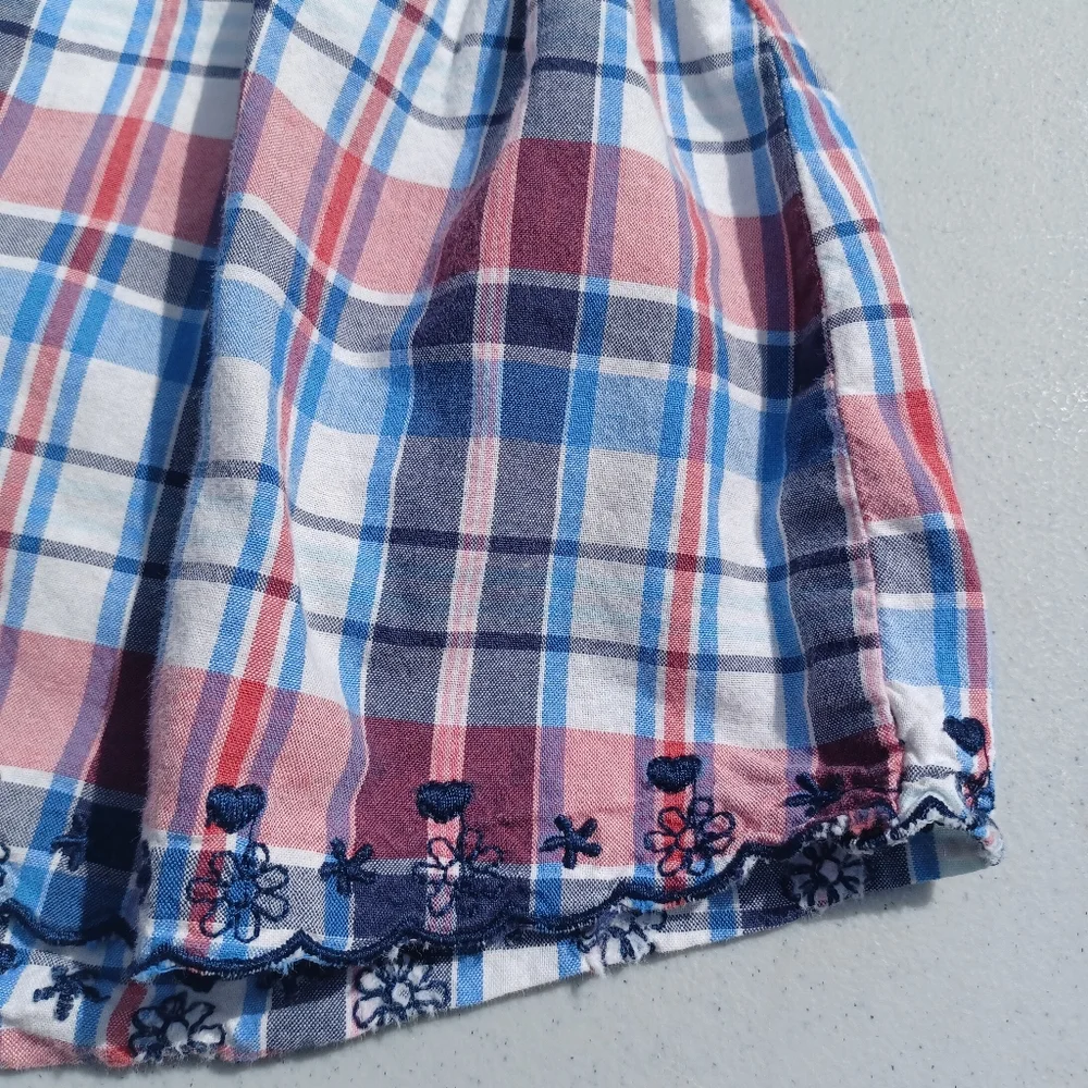 OshKosh B'Gosh Plaid Skort Red White Blue Skirt Girls 6x Pockets Embroidered